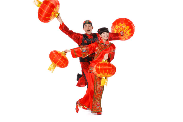 青年男女恭贺新年图片下载