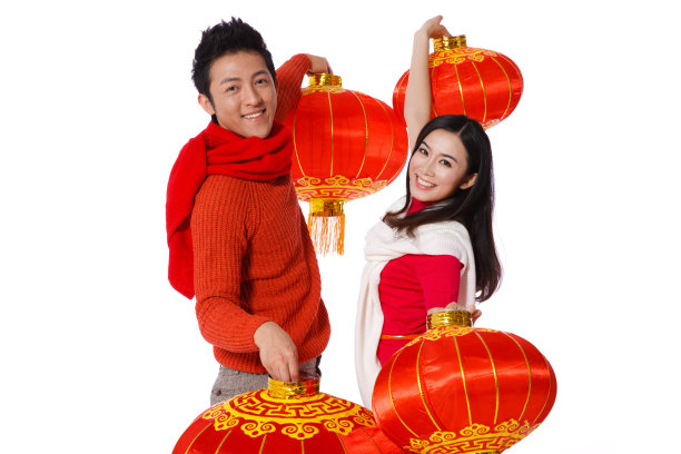 青年男女恭贺新年图片下载