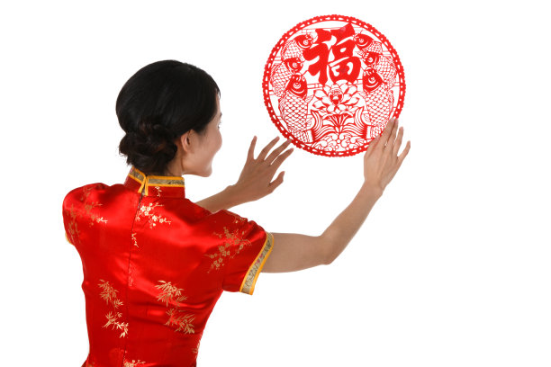 东方女人过年贴福字图片下载