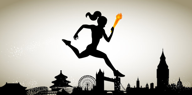 中英建筑及体育合成插画图片下载