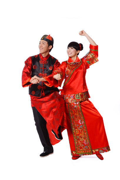 青年男女跳骑马舞恭贺新年图片下载