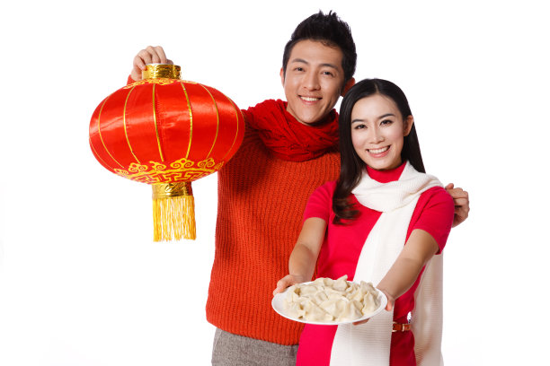 青年男女恭贺新年图片下载