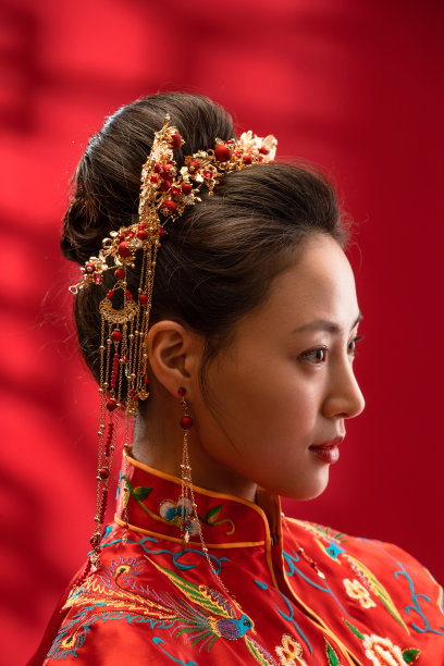 漂亮的中式新娘特写图片下载