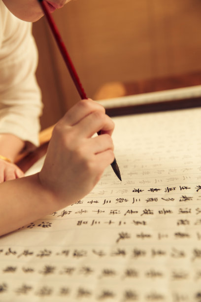 青年女人在练习书法图片下载