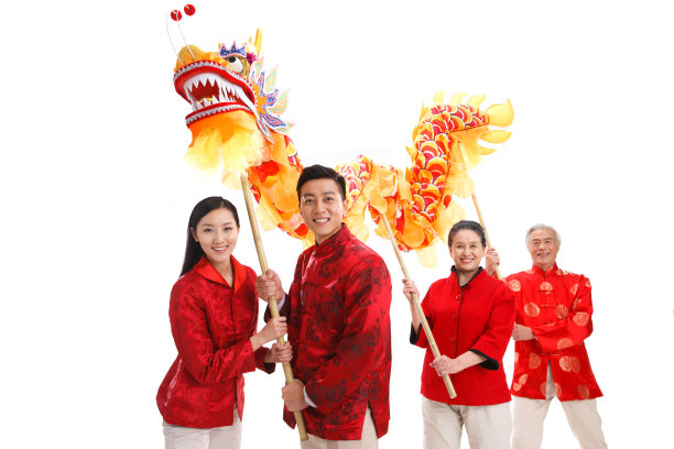 快乐家庭过新年舞龙图片下载
