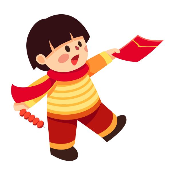领到一个大红包的小女孩插画元素图片下载