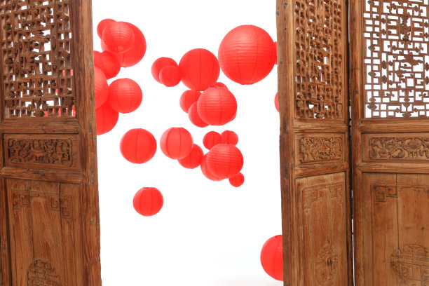 红灯笼和中式的门图片下载