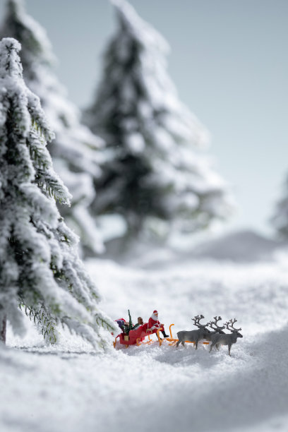 雪地上驯鹿拉着圣诞老人图片下载