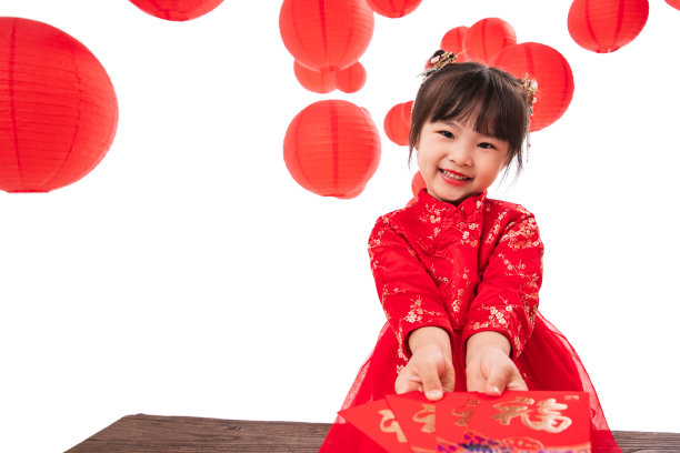 新年收到红包的快乐小女孩图片下载