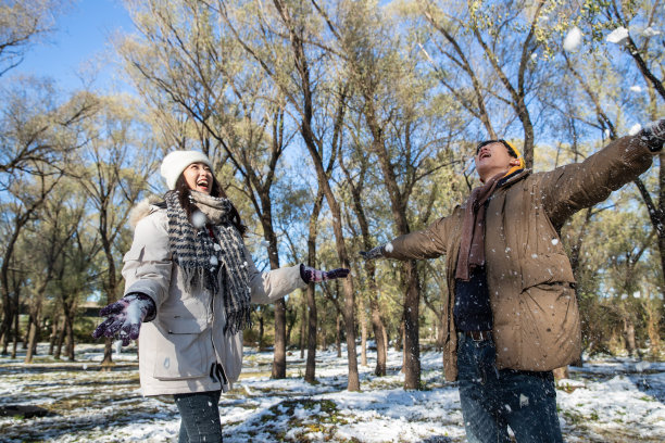 雪地上玩耍的青年伴侣图片下载
