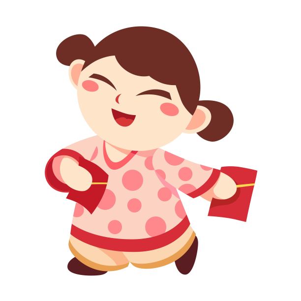 拿着两个红包的小女孩插画元素图片下载