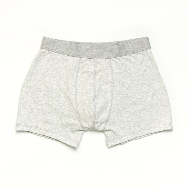 男士内裤，灰色内裤在白色背景平躺顶视图复制空间。时尚博客，天然内衣，广告，购物理念。裤子拳击手图片下载