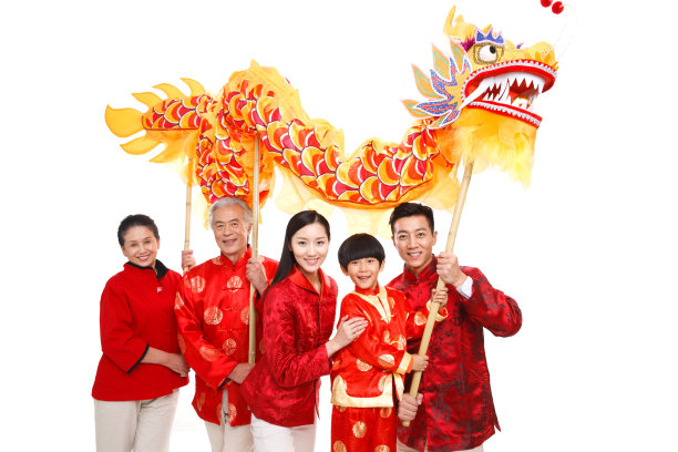 快乐家庭过新年舞龙图片下载
