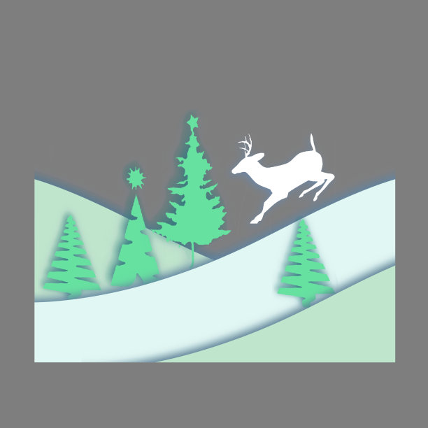 圣诞节圣诞树剪纸冬天山坡手绘素材图片下载