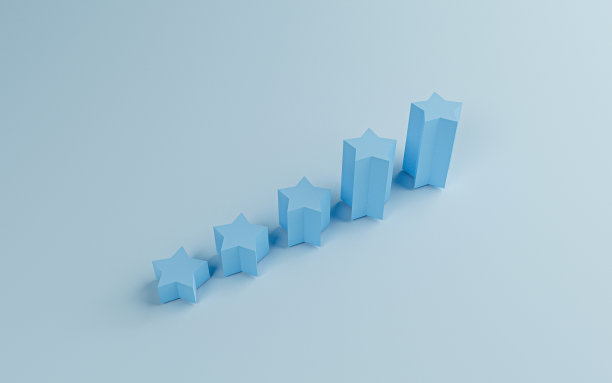 通过手机应用的3d渲染设计，在产品和服务使用后为客户或客户反馈系统增加蓝色5颗蓝星。图片下载