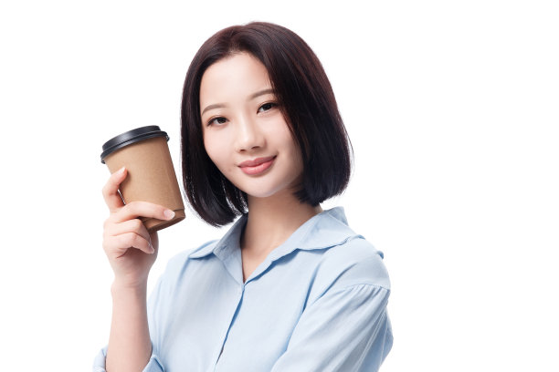 女白领手拿咖啡杯图片下载