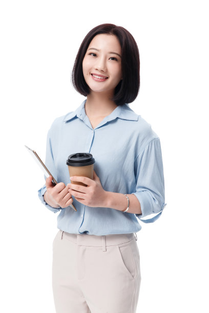 女白领手拿咖啡杯图片下载