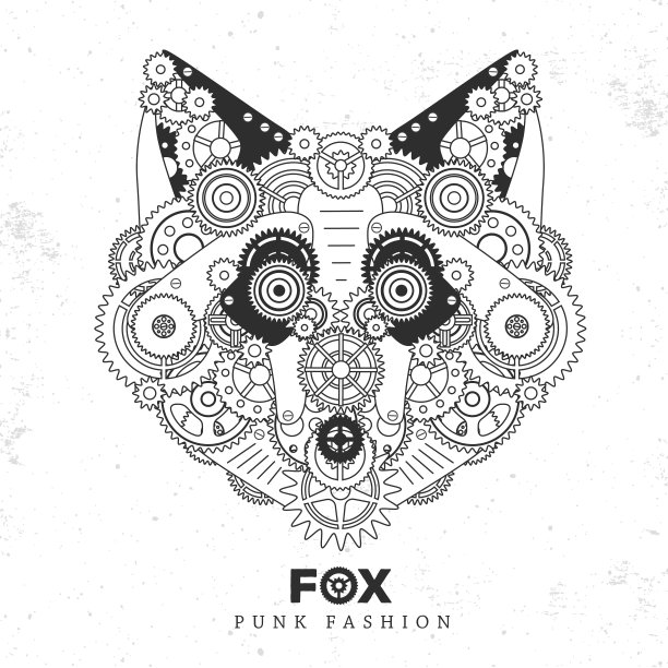 狐面轮廓齿轮。朋克风格。矢量图图片下载