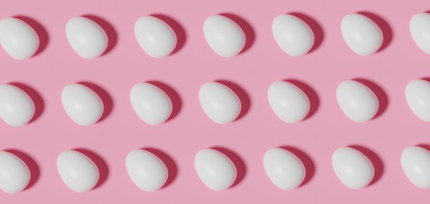 横幅与白色鸡蛋在一个粉红色的背景3d插图图片下载