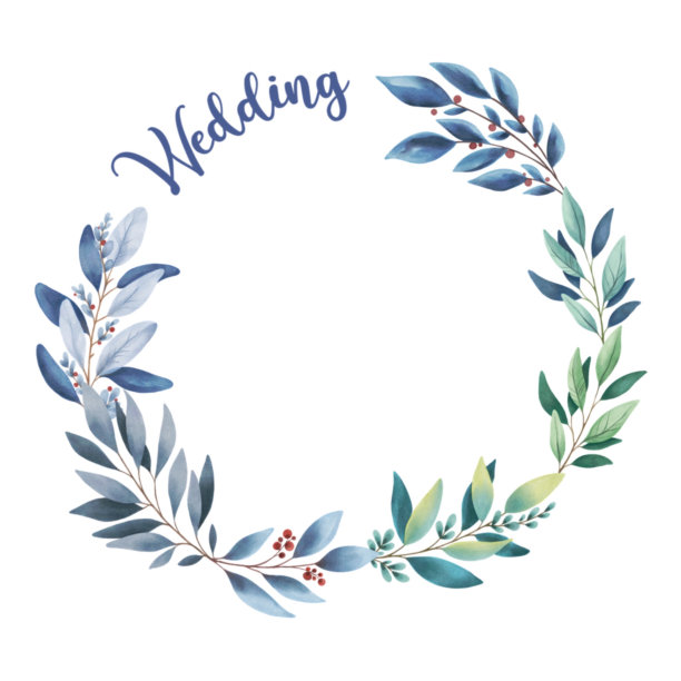 手绘水彩蓝绿色花卉花环与婚礼字母。用于海报，贺卡，庆典，婚礼，印刷，设计，贴纸，商店，广告，营销，包装图片下载