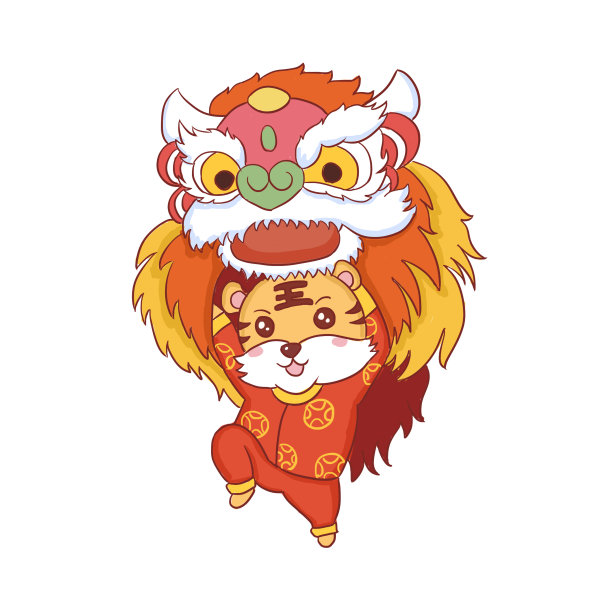 老虎拜年手绘卡通元素图片下载