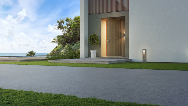 豪华的海滨别墅，现代设计的海景游泳池和大花园。图片下载