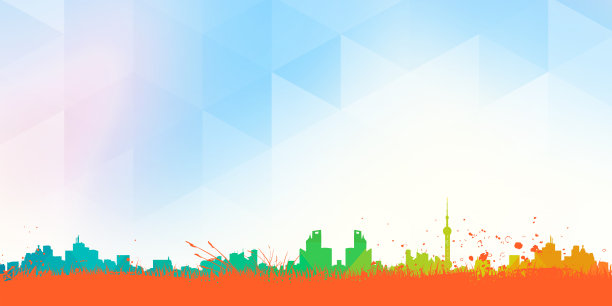 几何蓝色渐变天空多彩城市创意海报背景图片下载