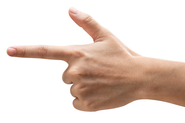 女人的手触摸或指着白色背景上孤立的东西。图片下载