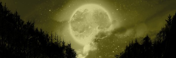 美丽的夜空景观插图和神秘的月亮超越剪影的森林图片下载