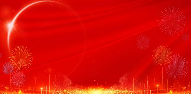 烟花炫光创意海报红色背景图片下载