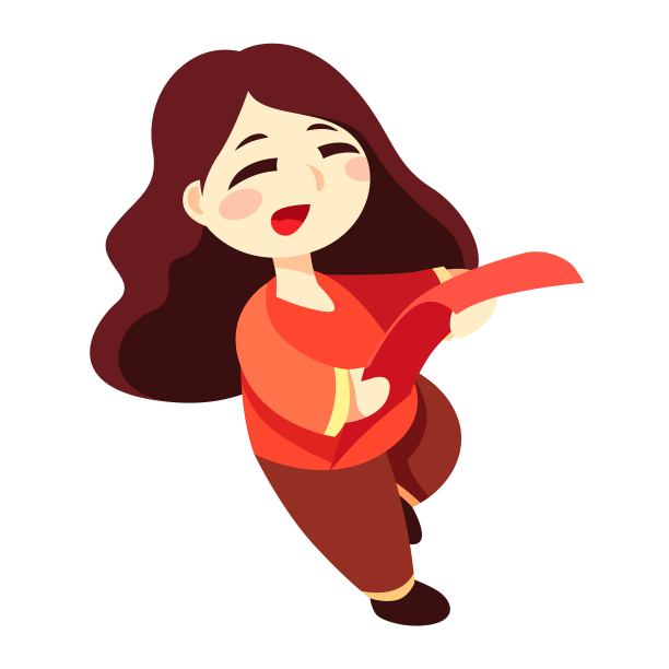 接到红包笑眯眯的女孩插画元素图片下载