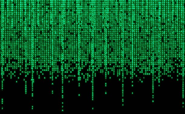 矩阵风格背景与代码雨。掉落的随机数字与空间为您的信息或文本。三维渲染图片下载