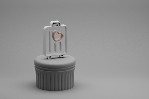 美妙的婚礼行李与心的象征图标在柱的立场和beton背景。3 d渲染插图。背景图案设计。结婚的那一天。图片下载