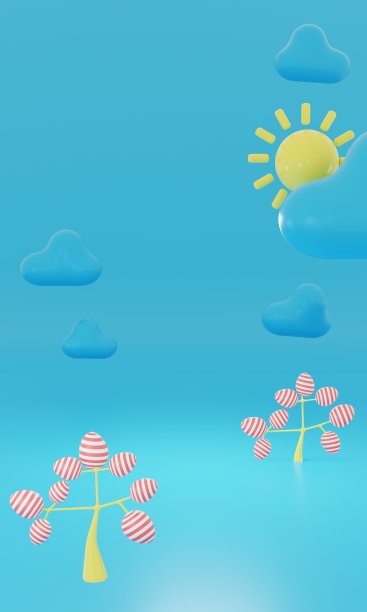 3D卡通幻想复活节景观。抽象的背景，带有复活节彩蛋的树和一个空的讲台。3 d渲染图图片下载