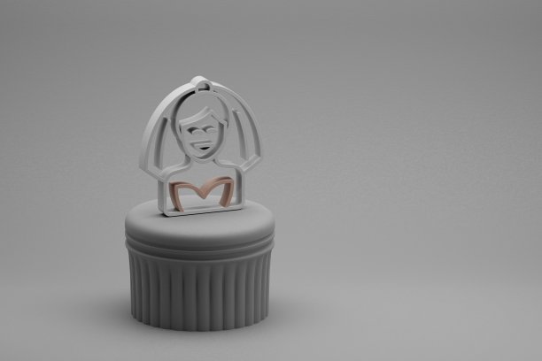 奇妙的新娘标志图标在一个柱的立场和beton背景。3 d渲染插图。背景图案设计。结婚的那一天。图片下载