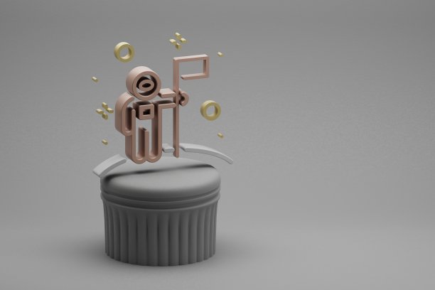 美丽的抽象插图宇航员和开始符号图标在beton柱背景。3 d渲染插图。背景图案设计。太空探索。图片下载