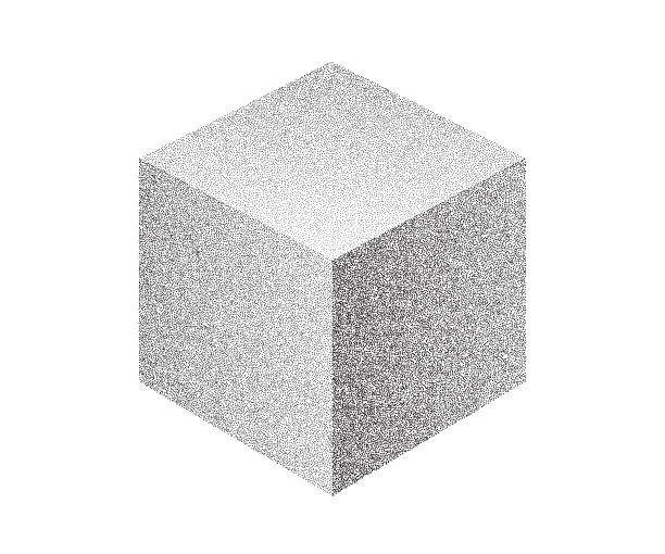Dotwork 3D Cube背景。黑噪点点。虚线框表示的向量图片下载