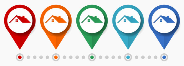 房子，家，房地产概念矢量图标集，平面设计屋顶指针，信息图形模板易于编辑图片下载