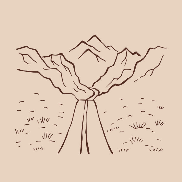 山之路。手绘景观黑色的白色背景图片下载