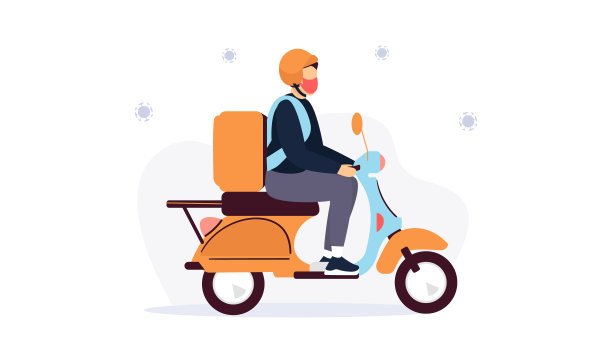 在检疫插画期间，快递员运送食品图片下载