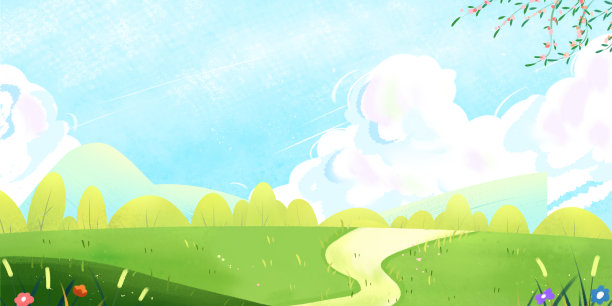 卡通手绘春季野外背景图图片下载