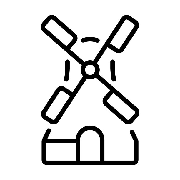 金德迪克风车的图标从纪念碑收藏。薄线性金德迪克风车，涡轮机，荷兰轮廓图标孤立在白色背景。线向量金德迪克风车符号，符号为。图片下载