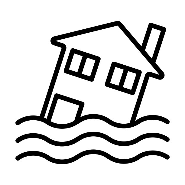 从气象学收集洪水房子图标。薄线性洪水房子，房子，风暴轮廓图标孤立在白色背景上。线向量洪泛房屋标志，网络和移动符号。图片下载