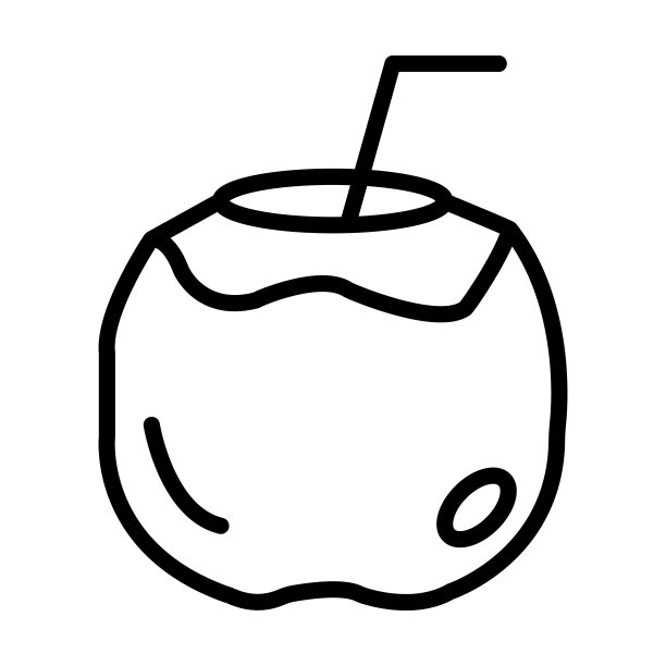 饮料在一个椰子图标从食物收集。薄线性饮料在一个椰子，椰子，热带轮廓图标孤立在白色背景上。线矢饮在一个椰子符号，符号为网和。图片下载