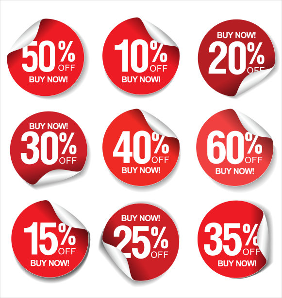 收集不同折扣百分比的促销贴纸和徽章图片下载