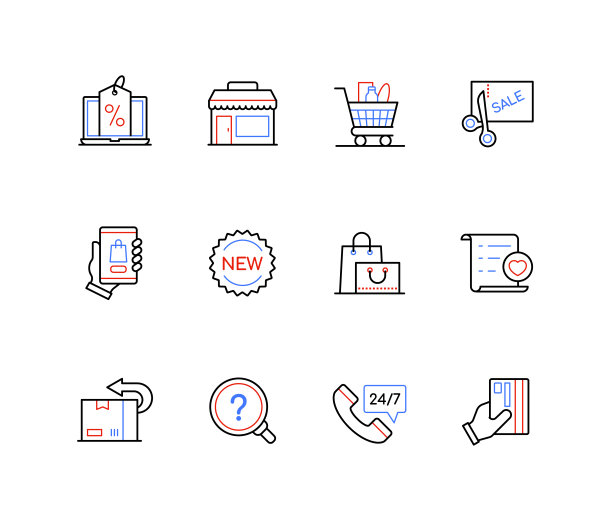购物，折扣和销售线设计风格图标图片下载