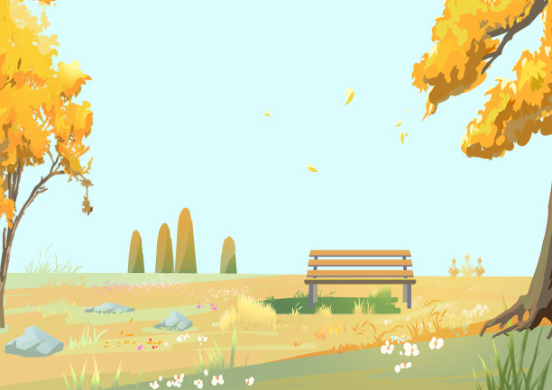 金色枫叶树林草地立秋主题插画背景图片下载