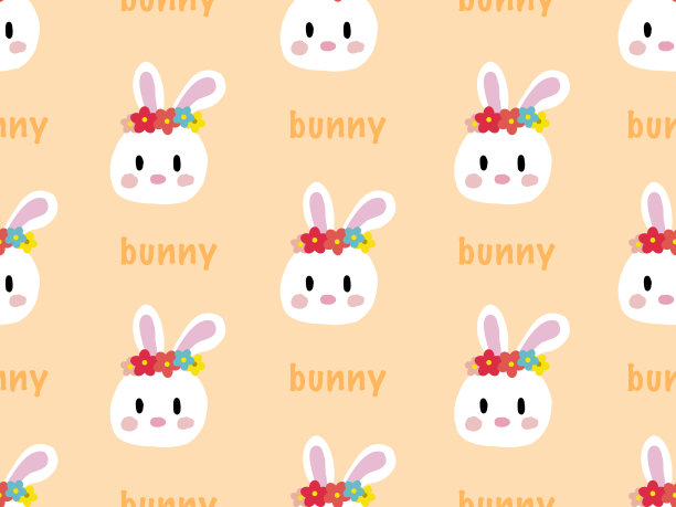 无缝的卡通兔子角色在橙色背景图片下载