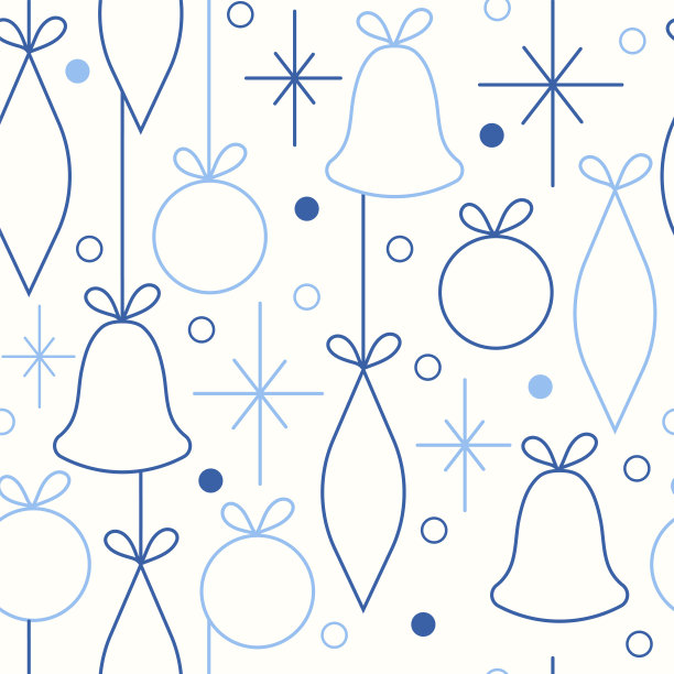 圣诞和新年无缝矢量模式。极简插画与雪花和圣诞树装饰。线条艺术，斯堪的纳维亚拥抱美学图片下载