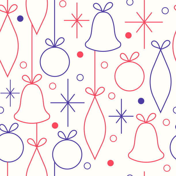 圣诞和新年无缝矢量模式。极简插画与雪花和圣诞树装饰。线条艺术，斯堪的纳维亚拥抱美学图片下载